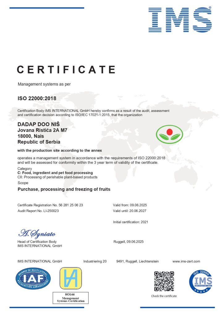 ISO sertifikat DADAP